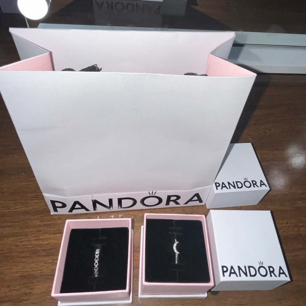 Stunning heart and moon pandora pinky ring bundle (size 4.5)